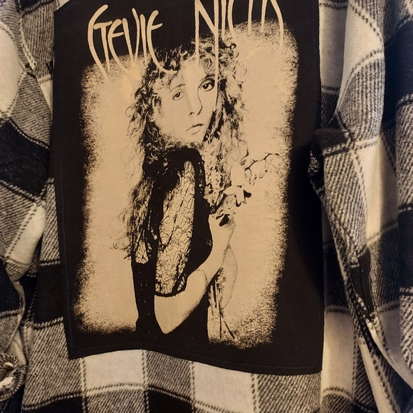 Hand Crafted Tops - STEVIE NICKS GRAPHIC UPCYCLED FLANNEL SZ XL WOMENS
